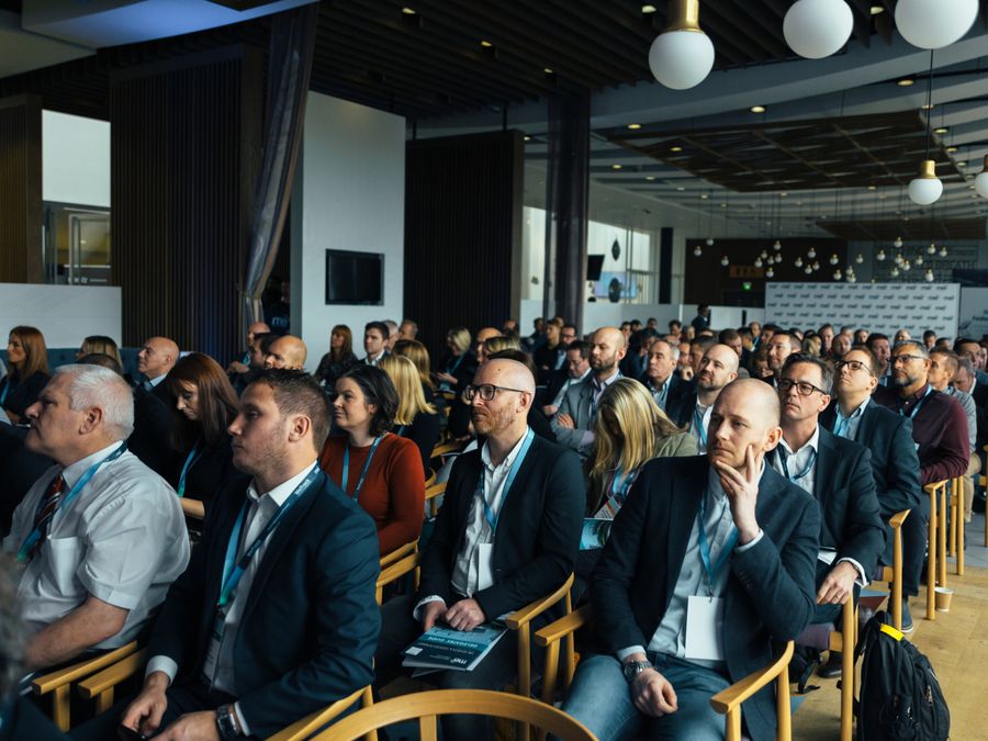 An audience at a corporate event